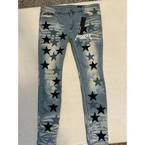 NWT ROCKSTAR Original Roeder Patchwork STAR Jeans Light Wash Men sz 40W/33L NEW